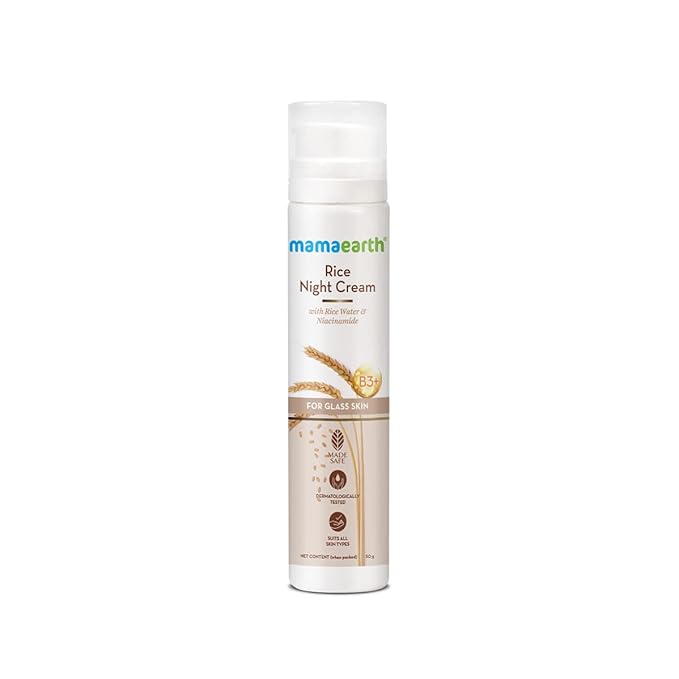 Mamaearth Rice Water Night Cream with Niacinamide for Radiant Skin | Hydrating Overnight Repair Face Moisturizer | All Skin Types | 1.76 Oz (50g)