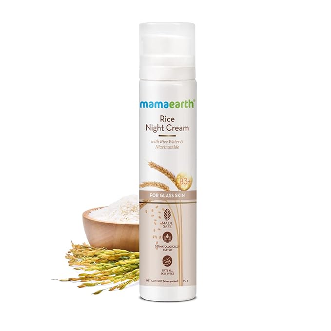 Mamaearth Rice Water Night Cream with Niacinamide for Radiant Skin | Hydrating Overnight Repair Face Moisturizer | All Skin Types | 1.76 Oz (50g)