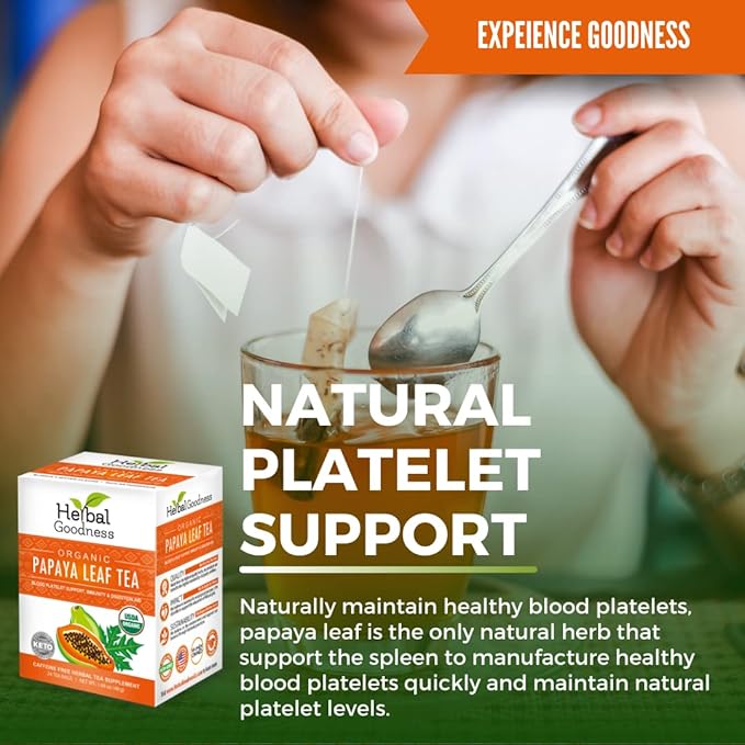 Organic Papaya Leaf Extract Tea For Platelets 24bags - Papaya Enzymes Natural Blood Platelet Tea - For Immune Gut & Digestive Health - Made in the USA