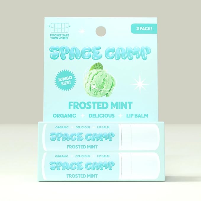 Space Camp Wellness Jumbo Lip Balm - Frosted Mint Organic Flavored Balm (2 Pack)