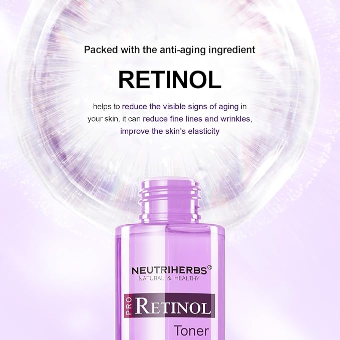 NEUTRIHERBS PRO Retinol Toner for Anti-Aging & Reducing Fine Lines and Wrinkles, with Panthenol, Peptides, and Hyaluronic Acid, Alcohol Free โ 3.38 fl. Oz.