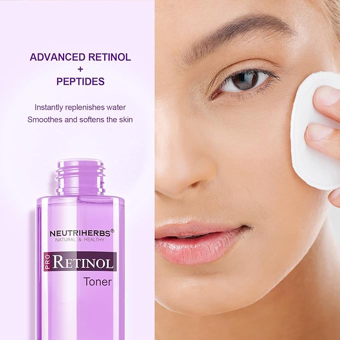 NEUTRIHERBS PRO Retinol Toner for Anti-Aging & Reducing Fine Lines and Wrinkles, with Panthenol, Peptides, and Hyaluronic Acid, Alcohol Free โ 3.38 fl. Oz.