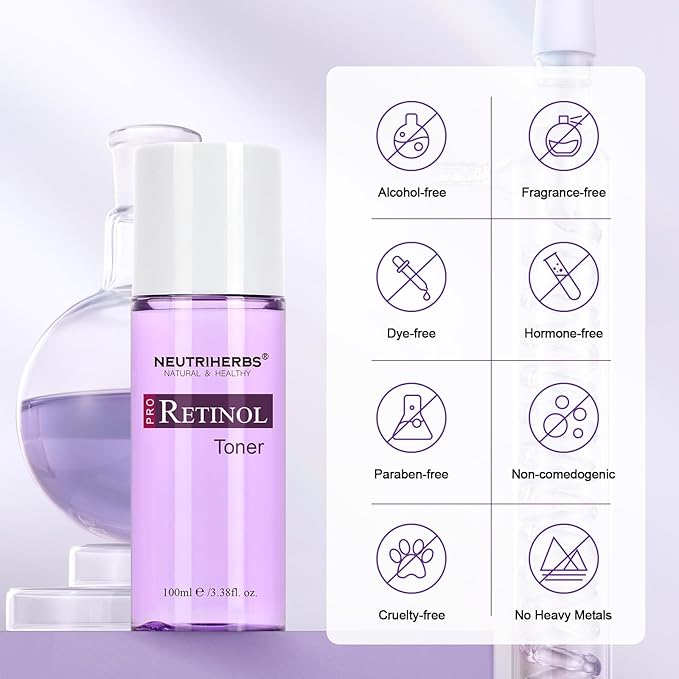 NEUTRIHERBS PRO Retinol Toner for Anti-Aging & Reducing Fine Lines and Wrinkles, with Panthenol, Peptides, and Hyaluronic Acid, Alcohol Free โ 3.38 fl. Oz.