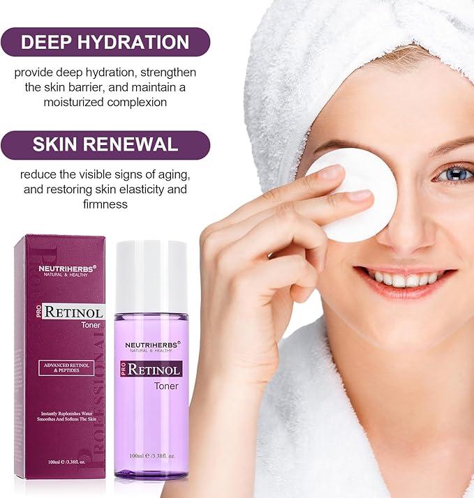 NEUTRIHERBS PRO Retinol Toner for Anti-Aging & Reducing Fine Lines and Wrinkles, with Panthenol, Peptides, and Hyaluronic Acid, Alcohol Free โ 3.38 fl. Oz.