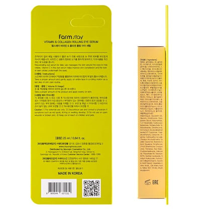FARMSTAY Vitamin & Collagen Roll-on Eye Serum – Hydrating & Firming Eye Care, Reduces Puffiness, Dark Circles & Fine Lines – Easy-to-Apply Rollerball Design, 0.84 fl. oz.