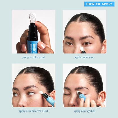 belif Aqua Bomb Cooling Eye Gel - Caffeine & Hyaluronic Acid for Puffiness & Hydration, Niacinamide & Vitamin C for Dark Circles, Adenosine & Collagen for Plumping & Firming, Korean Skin Care