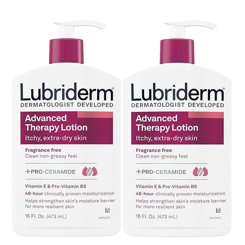 Lubriderm Advanced Therapy Fragrance Free Moisturizing Hand & Body Lotion + Pro-Ceramide with Vitamins E & Pro-Vitamin B5, Intense Hydration for Extra Dry Skin, 16 fl. oz, 2 Pack