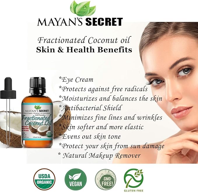 USDA Certified Organic Fractionated Coconut Oil, for Aromatherapy Relaxing Massage, Carrier Oil for Diluting Essential Oils, Hair & Skin Care Benefits, Moisturizer & Softener