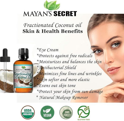 USDA Certified Organic Fractionated Coconut Oil, for Aromatherapy Relaxing Massage, Carrier Oil for Diluting Essential Oils, Hair & Skin Care Benefits, Moisturizer & Softener