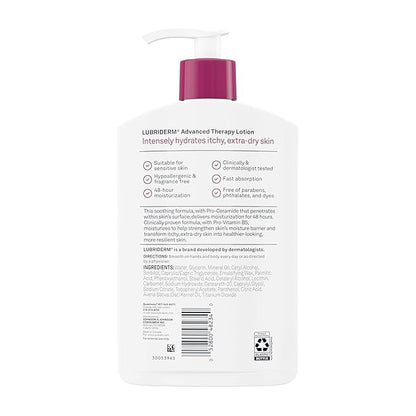 Lubriderm Advanced Therapy Fragrance Free Moisturizing Hand & Body Lotion + Pro-Ceramide with Vitamins E & Pro-Vitamin B5, Intense Hydration for Extra Dry Skin, 16 fl. oz, 2 Pack