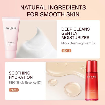 Donginbi Red Ginseng Essential Skin Care Set - Firming & Skin Barrier Repair Moisturizer, Hydrating Toner, Korean Red Ginseng Essence, Pore Cleaner, Korean Skin Care Gifts for Women