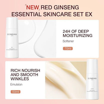 Donginbi Red Ginseng Essential Skin Care Set - Firming & Skin Barrier Repair Moisturizer, Hydrating Toner, Korean Red Ginseng Essence, Pore Cleaner, Korean Skin Care Gifts for Women