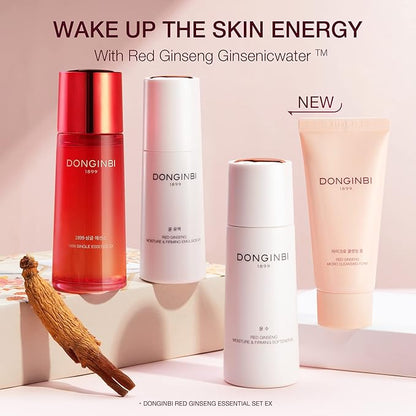 Donginbi Red Ginseng Essential Skin Care Set - Firming & Skin Barrier Repair Moisturizer, Hydrating Toner, Korean Red Ginseng Essence, Pore Cleaner, Korean Skin Care Gifts for Women