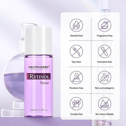 NEUTRIHERBS PRO Retinol Toner for Anti-Aging & Reducing Fine Lines and Wrinkles, with Panthenol, Peptides, and Hyaluronic Acid, Alcohol Free – 3.38 fl. Oz.