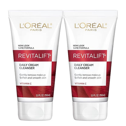 L'Oreal Paris Revitalift Daily Cream Cleanser, Gentle Makeup Remover Face Wash with Vitamin C 5 fl. oz (Pack of 2)