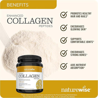 NatureWise Enhanced Collagen Peptides (45 Servings) - Hydrolyzed Type I & III + NatureWise Max Probiotics for Men & Women | Delayed Released Capsule 30 Billion CFU